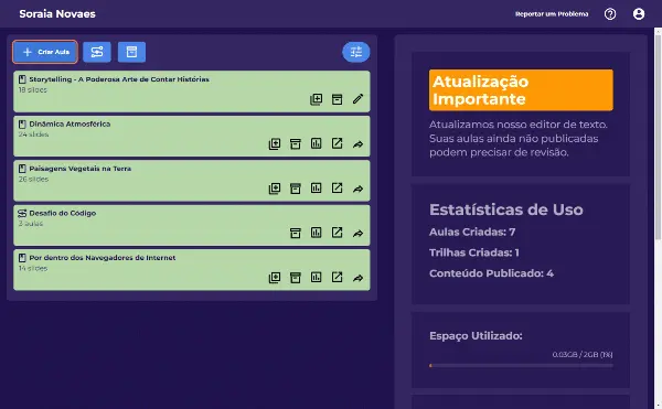 Demonstração da edição das aulas