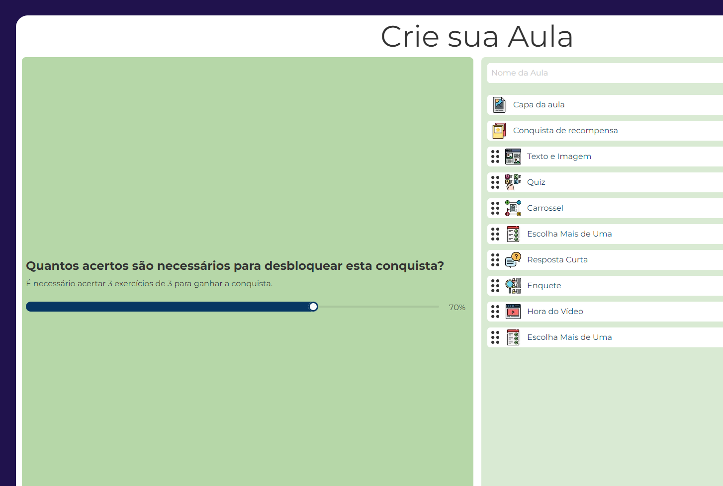 Configuração de nota para desbloqueio da badge