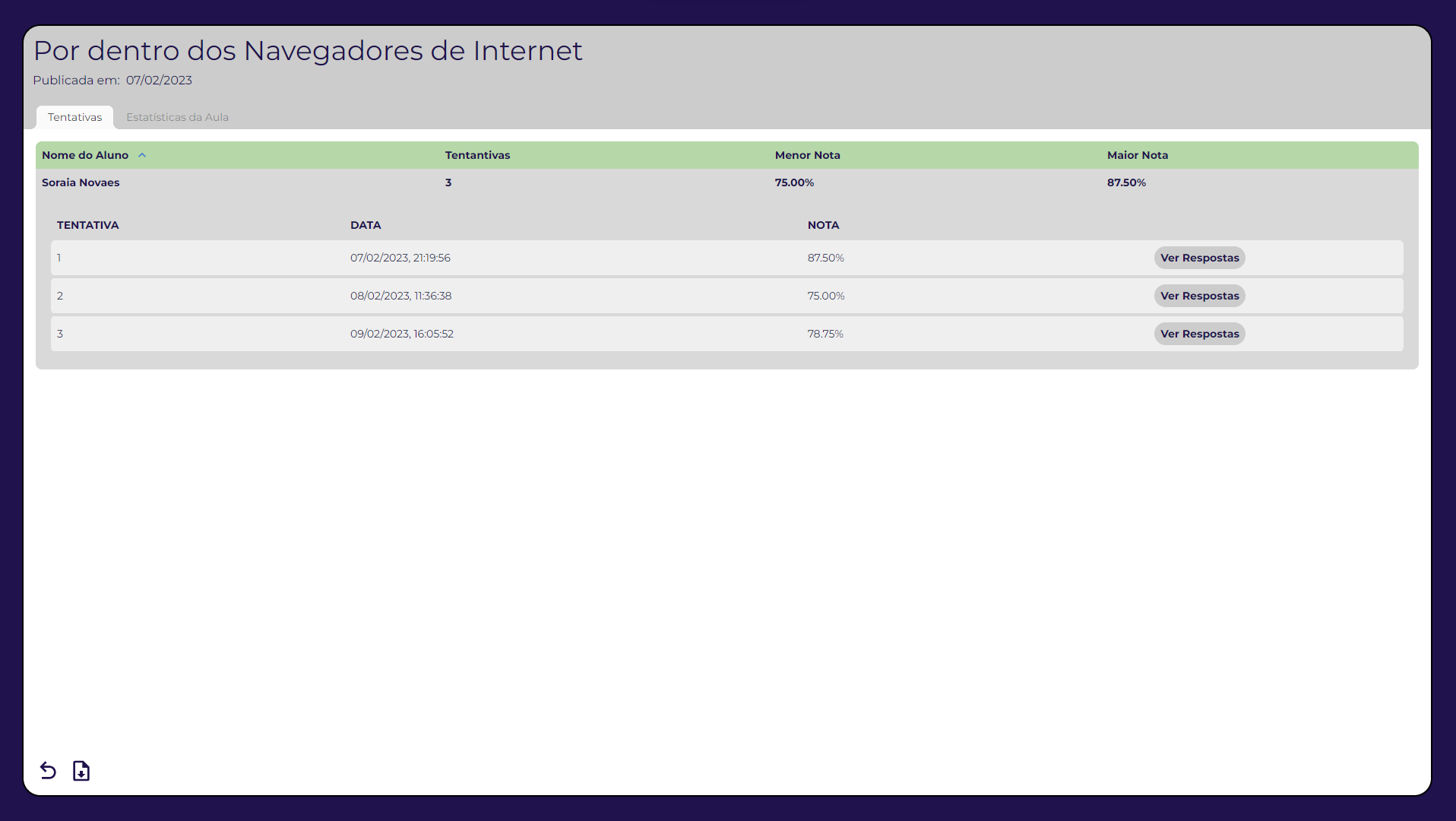 Como ver as respostas dos alunos